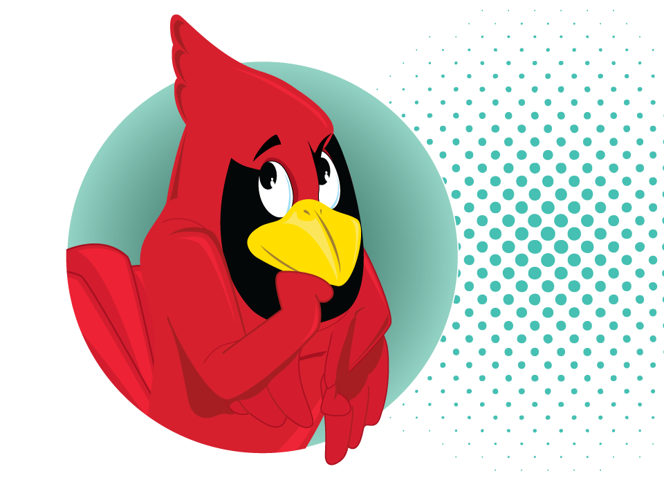 Reggie Redbird thnking